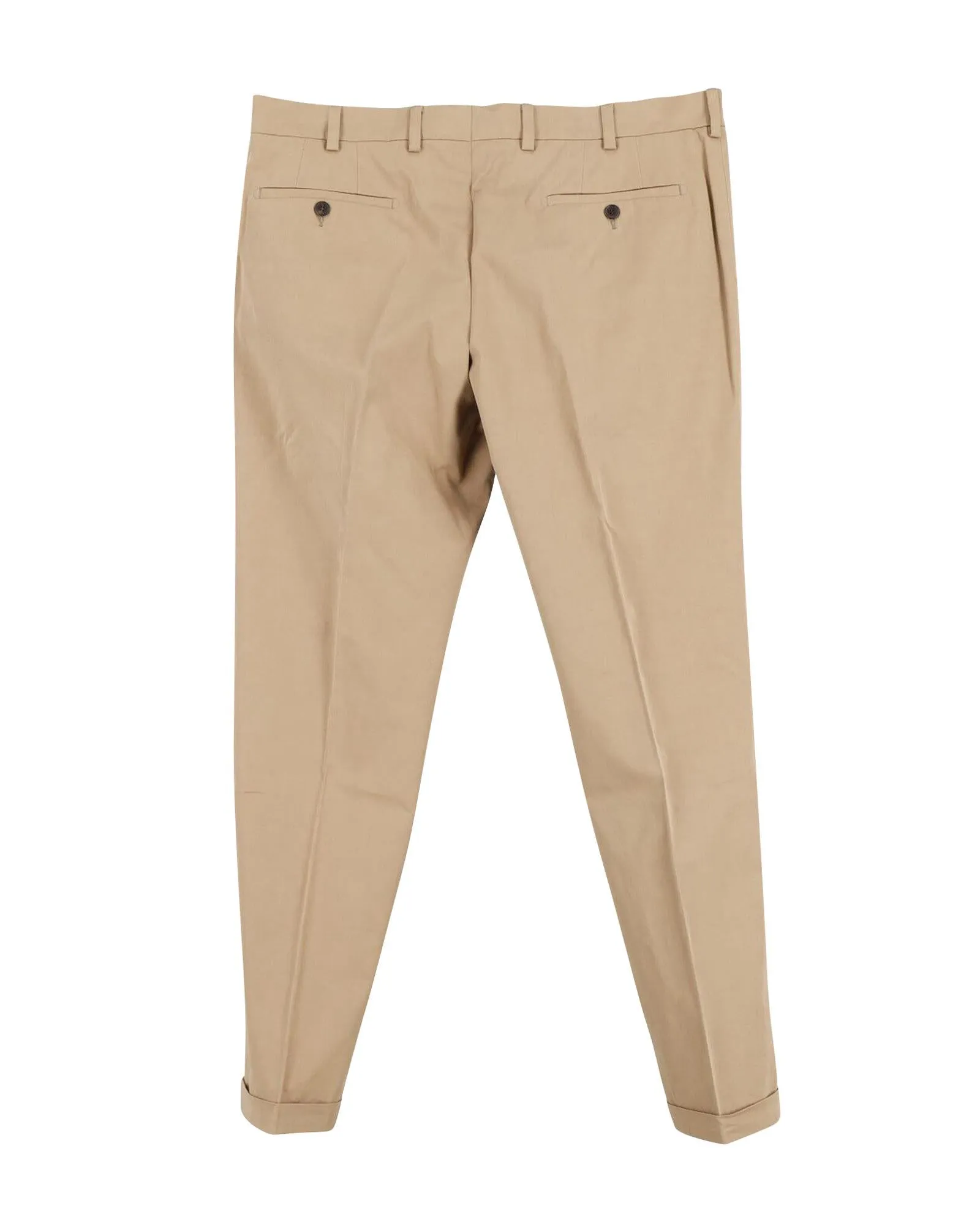 Beige Cotton Straight Cut Trousers
