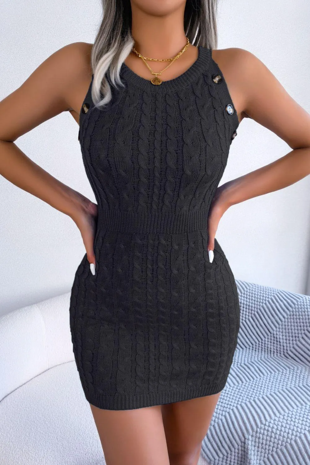 Bootylicious Decorative Bodycon Cable Knit Mini Dress