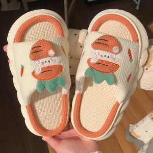 Cute Radish Bunny Linen Slippers
