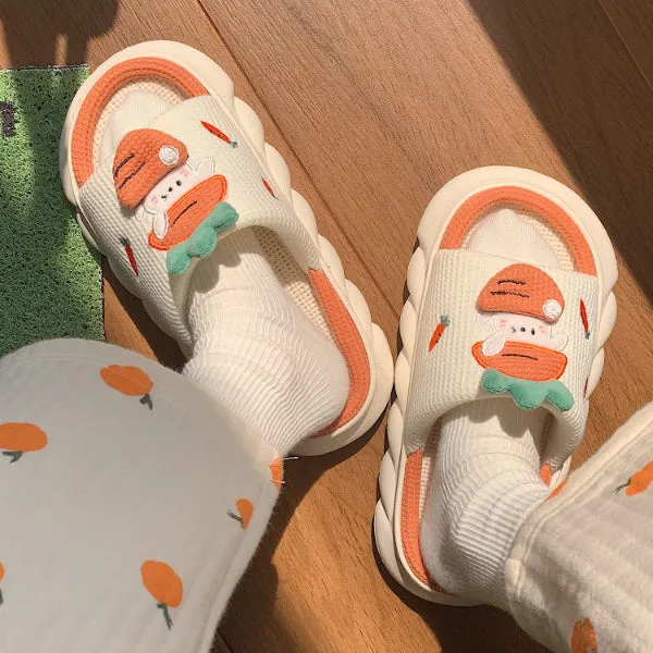Cute Radish Bunny Linen Slippers