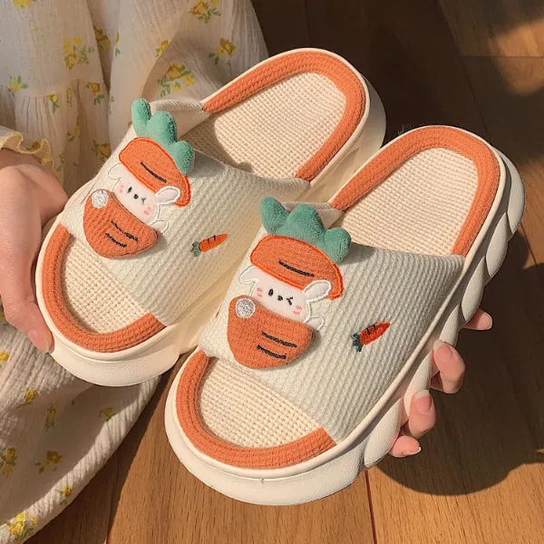 Cute Radish Bunny Linen Slippers