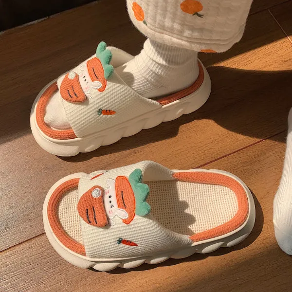 Cute Radish Bunny Linen Slippers