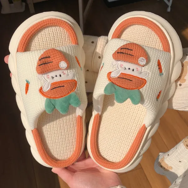 Cute Radish Bunny Linen Slippers