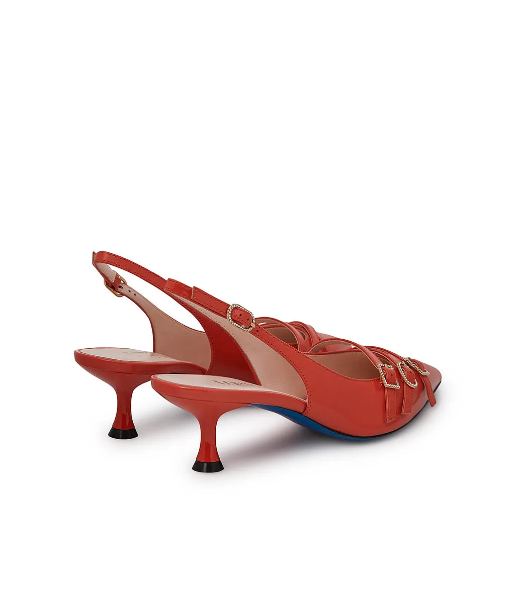 Decorative straps cayenne red leather slingback pumps 