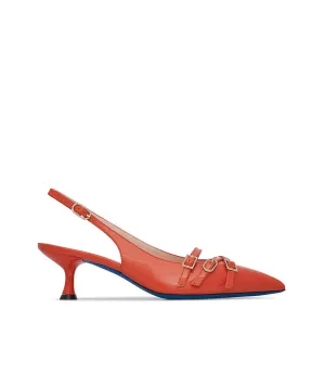 Decorative straps cayenne red leather slingback pumps 