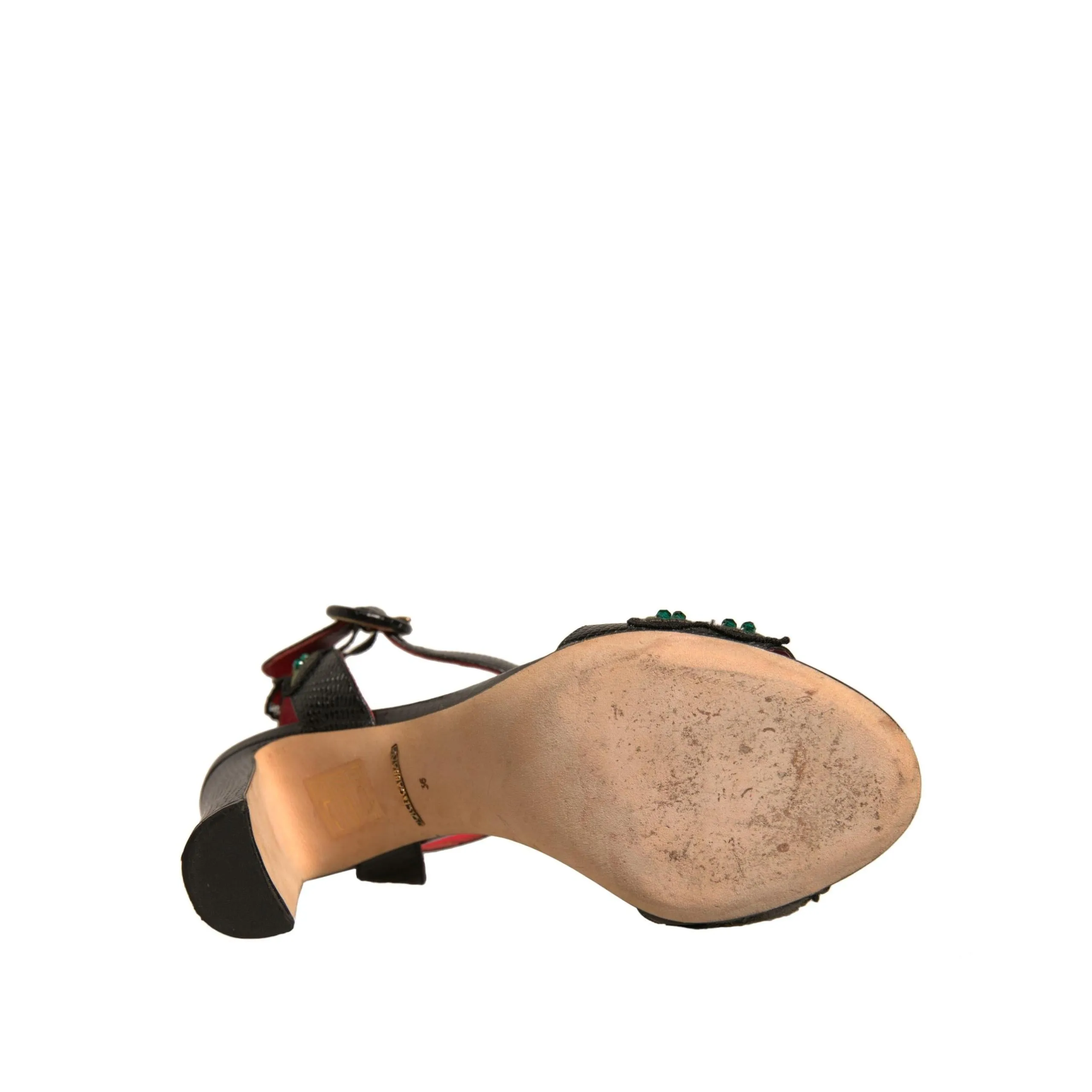 Dolce & Gabbana Black Embossed Carnation Heeled Sandals Shoes