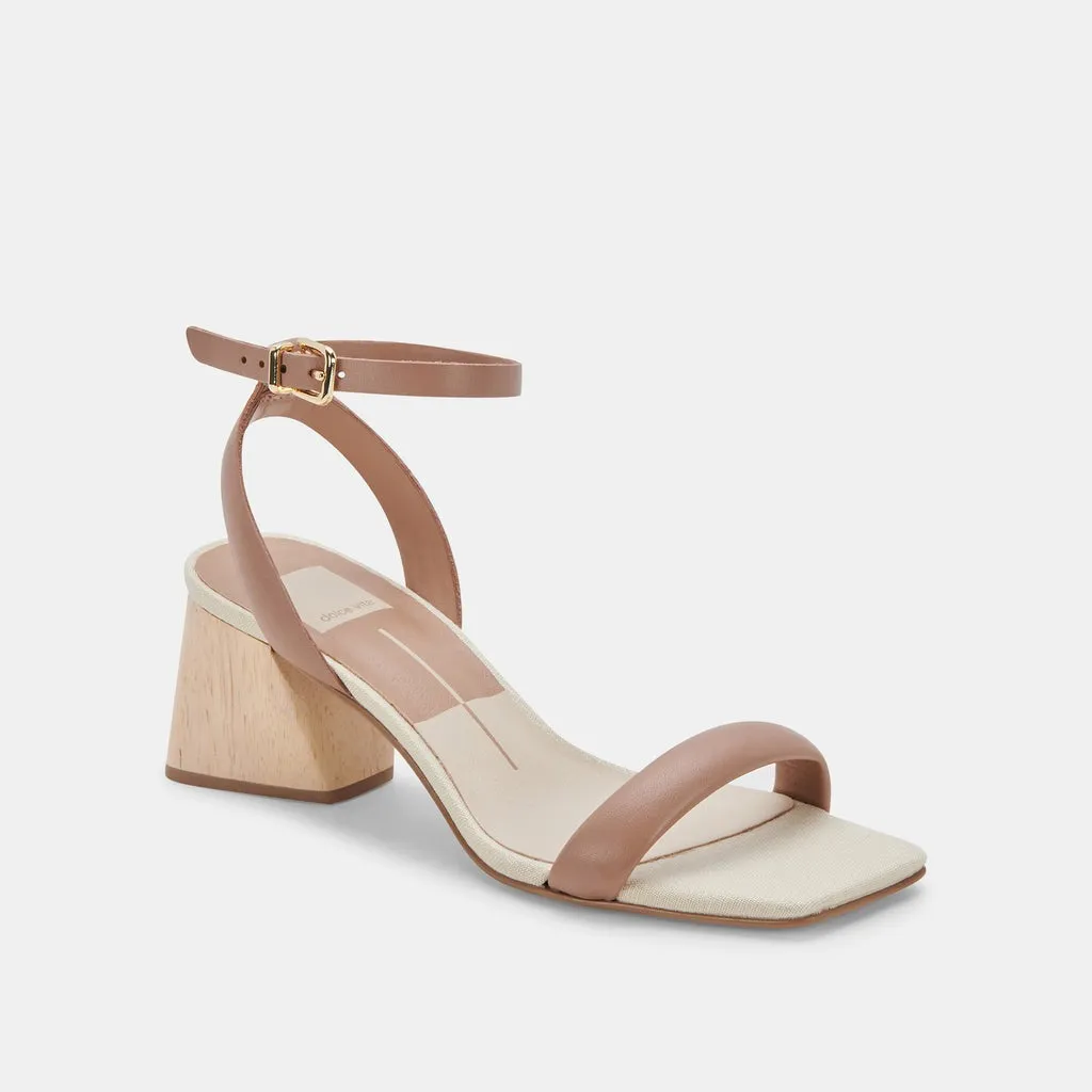 Dolce Vita Modi Cafe Nubuck Ankle Strap Squared Open Toe Block Heeled Sandals