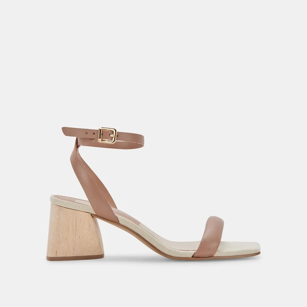 Dolce Vita Modi Cafe Nubuck Ankle Strap Squared Open Toe Block Heeled Sandals