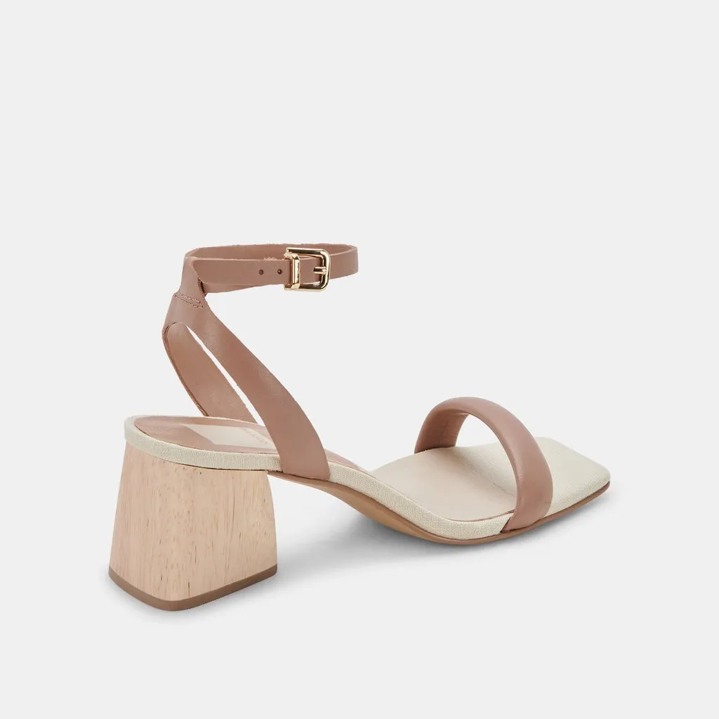 Dolce Vita Modi Cafe Nubuck Ankle Strap Squared Open Toe Block Heeled Sandals