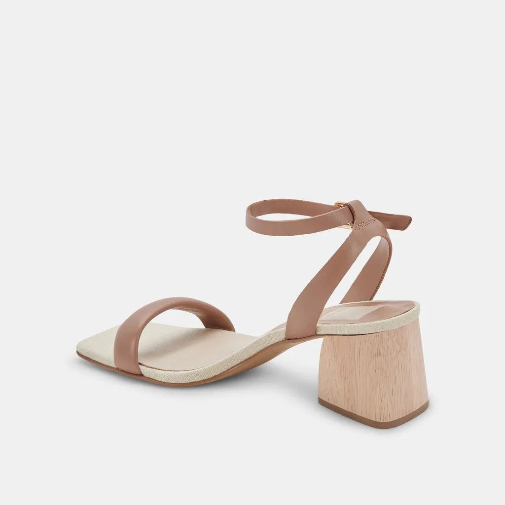 Dolce Vita Modi Cafe Nubuck Ankle Strap Squared Open Toe Block Heeled Sandals