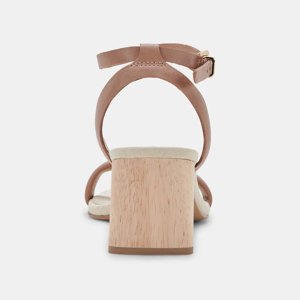 Dolce Vita Modi Cafe Nubuck Ankle Strap Squared Open Toe Block Heeled Sandals