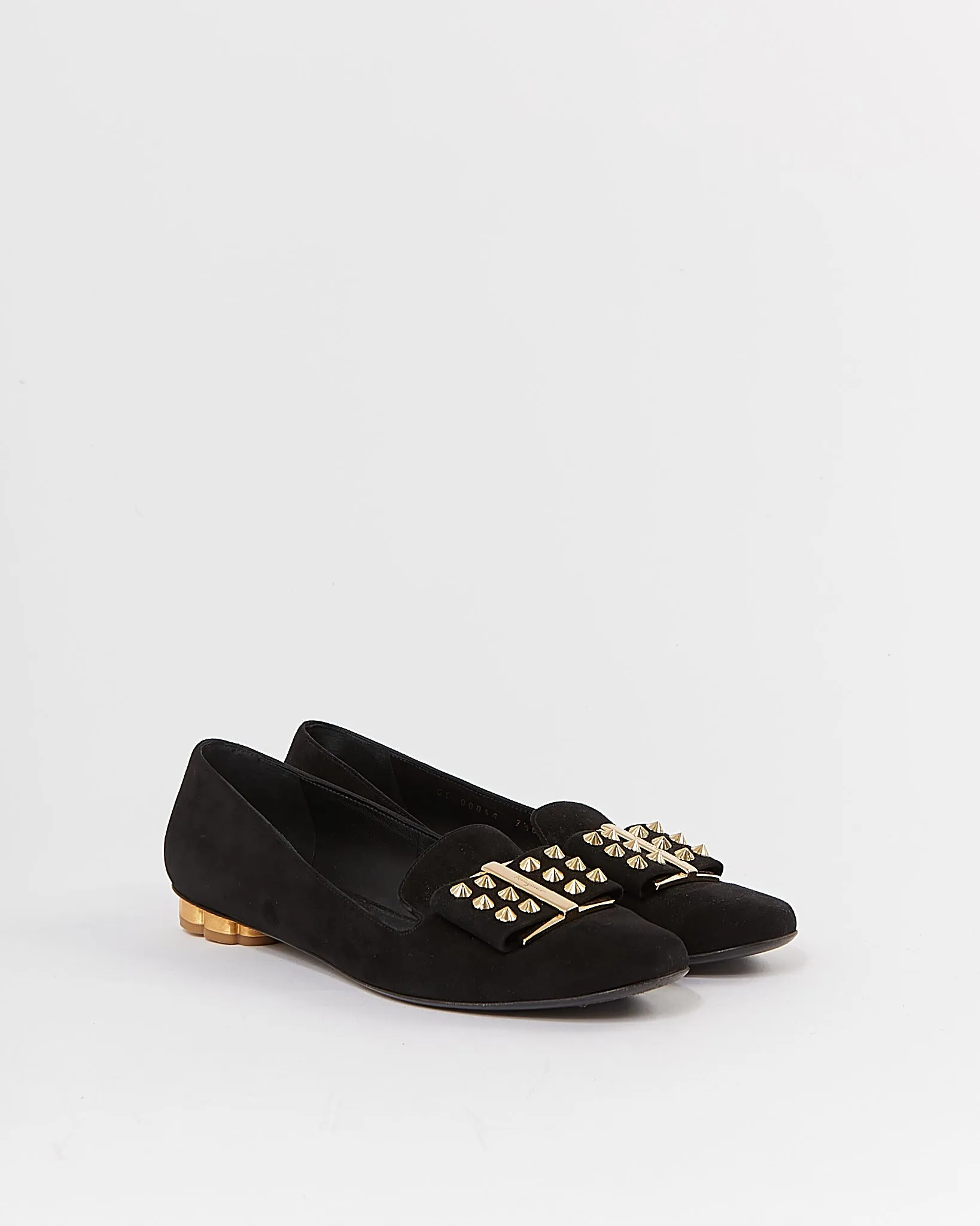 Ferragamo Black Suede Studded Spike Loafers - 7.5