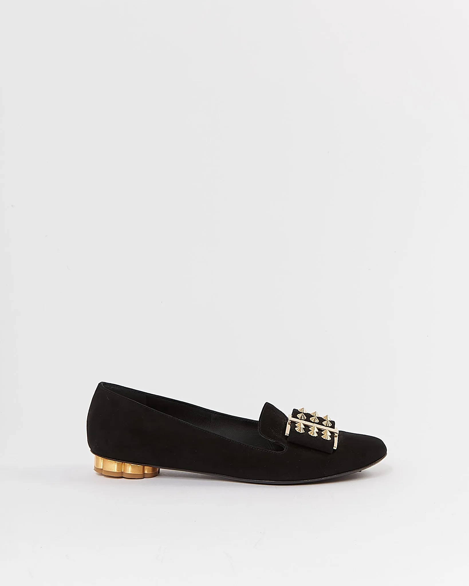 Ferragamo Black Suede Studded Spike Loafers - 7.5
