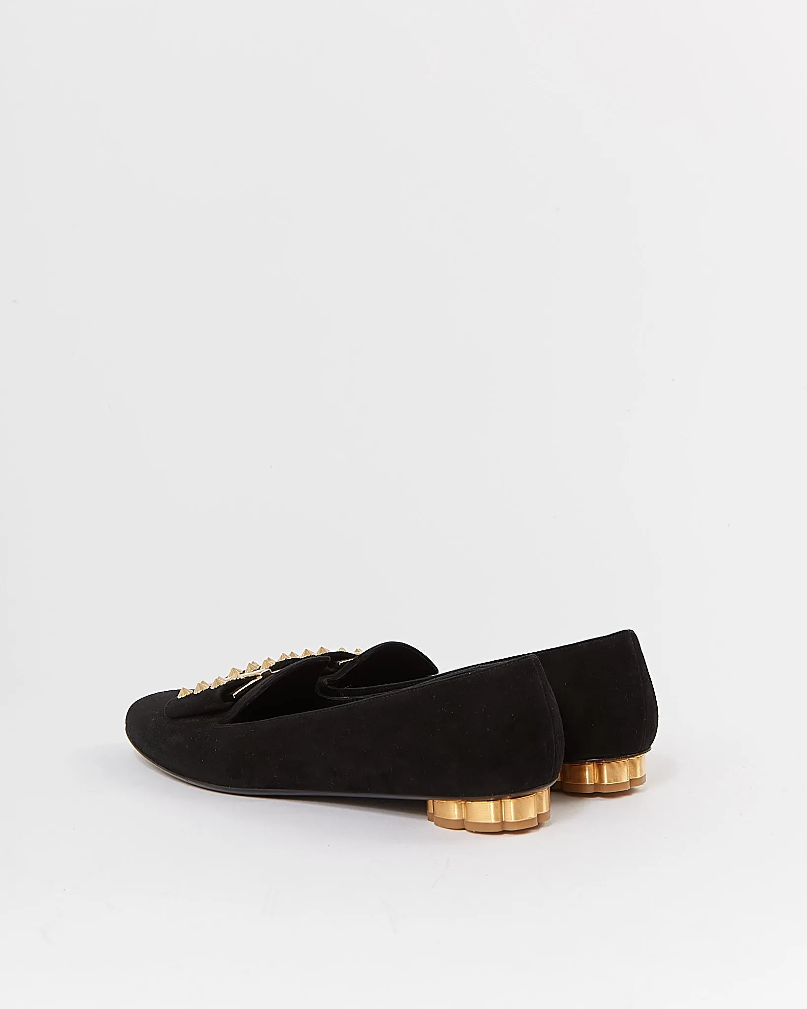 Ferragamo Black Suede Studded Spike Loafers - 7.5