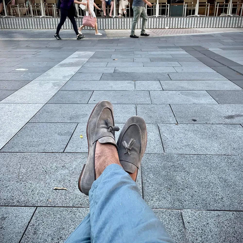 Grey Suede Unlined Supersoft City Tassel Loafers