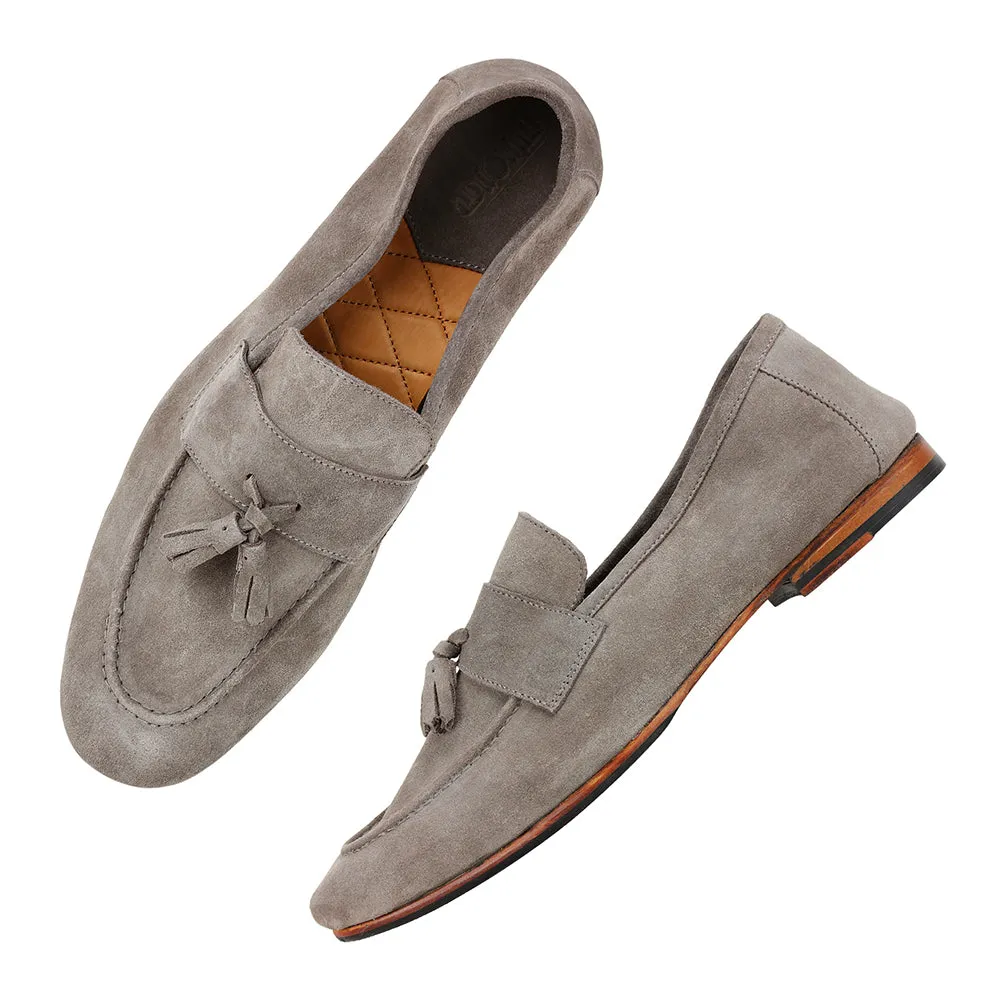 Grey Suede Unlined Supersoft City Tassel Loafers