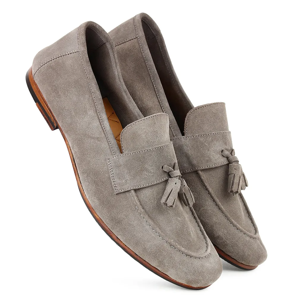 Grey Suede Unlined Supersoft City Tassel Loafers