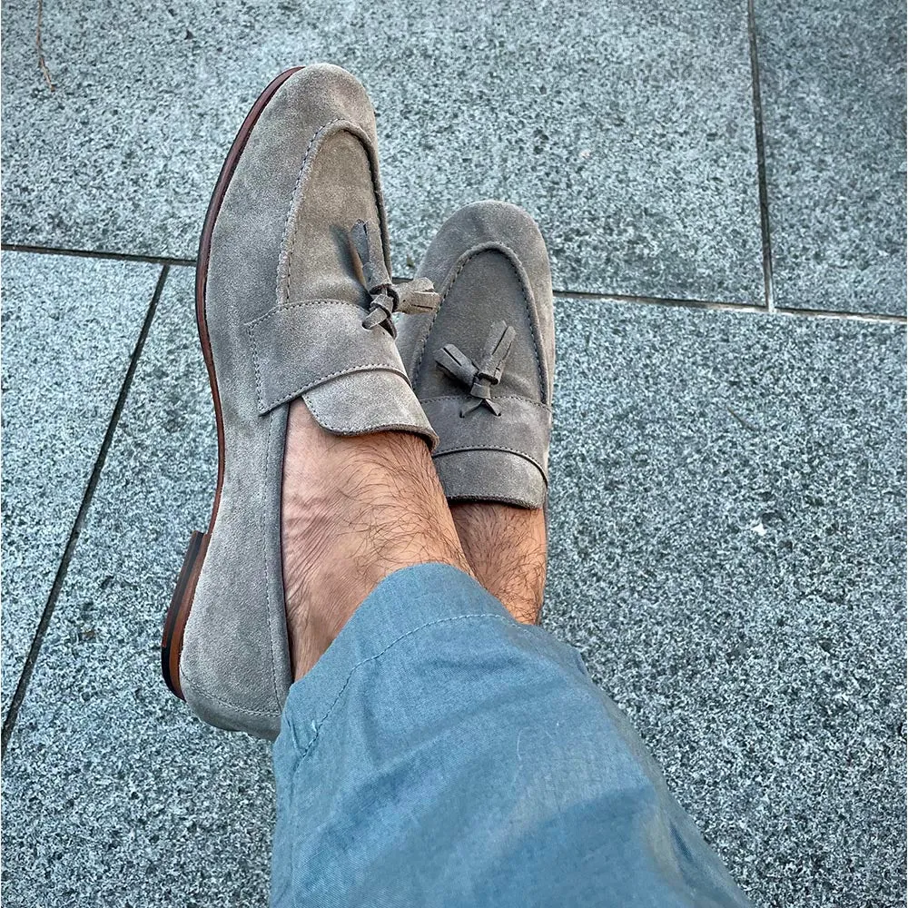 Grey Suede Unlined Supersoft City Tassel Loafers