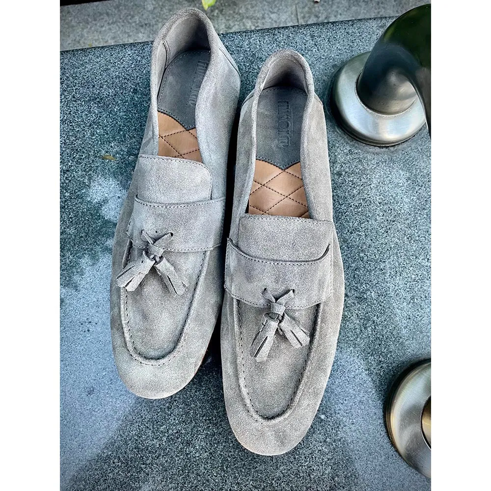 Grey Suede Unlined Supersoft City Tassel Loafers
