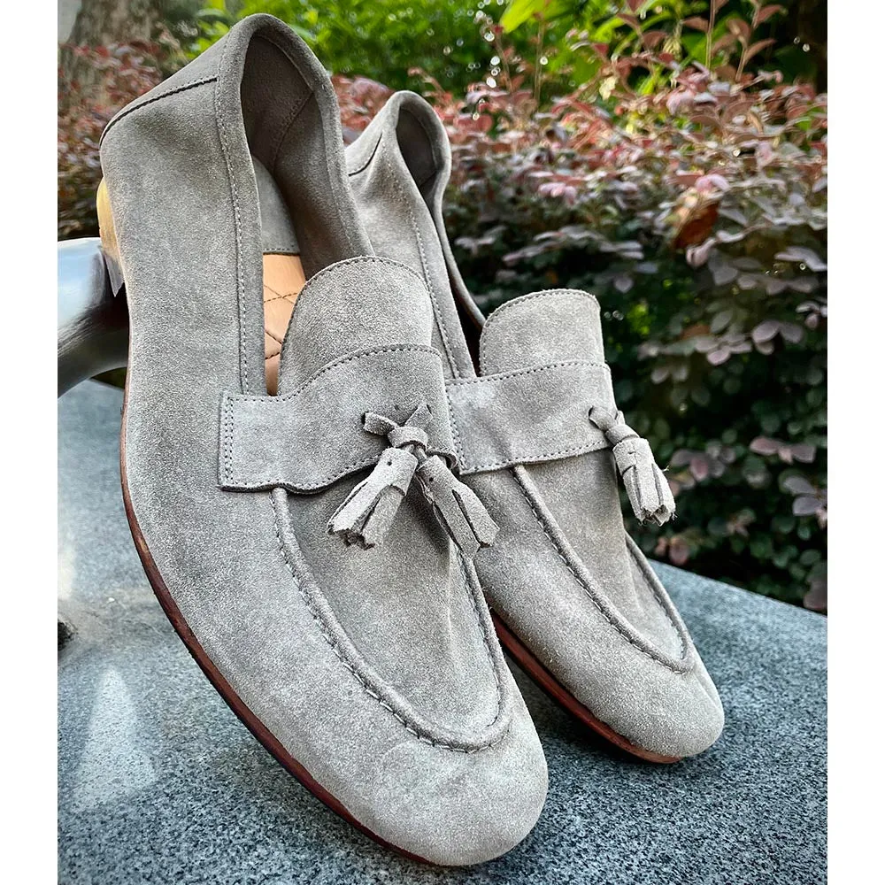 Grey Suede Unlined Supersoft City Tassel Loafers