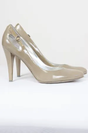 High heel patent leather khaki shoes