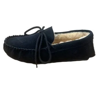 Ladies 'Susie' Lambswool Moccasin with Hard Sole - Navy