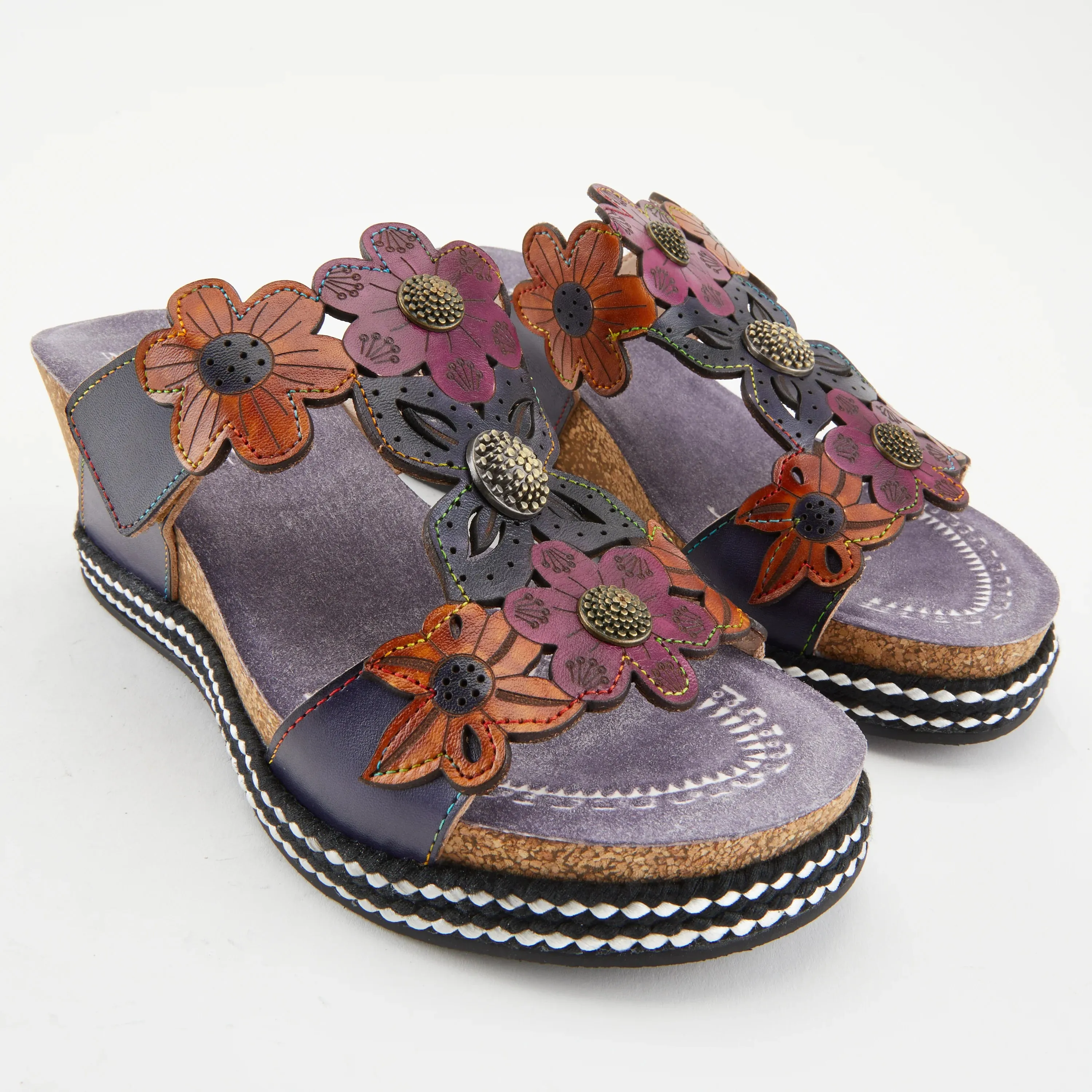 L'Artiste Damour Slide Sandals - Navy Multi