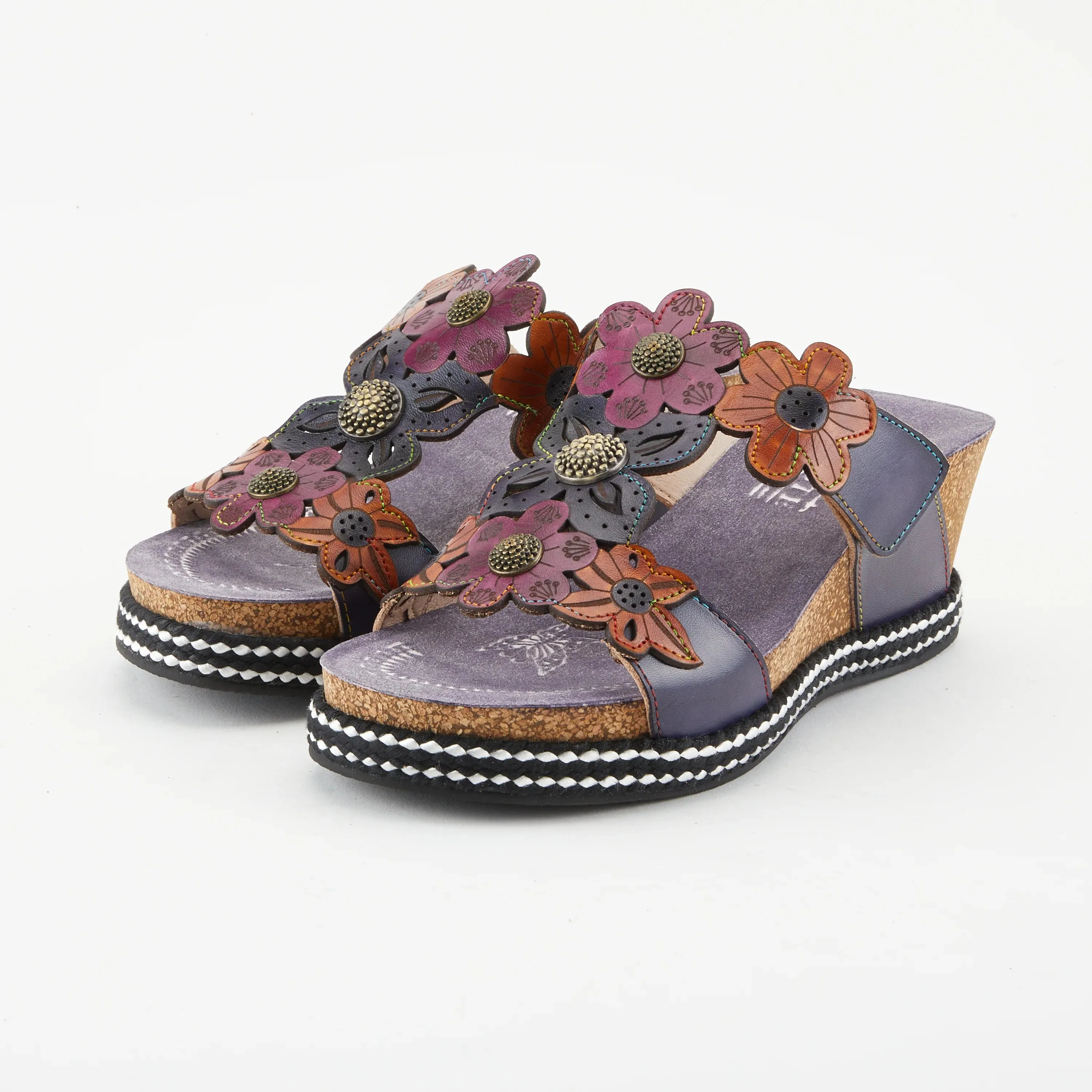L'Artiste Damour Slide Sandals - Navy Multi