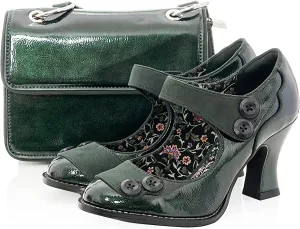 Penny Forest Green Mid Heel Bar Shoe & Matching Colombo Bag by Ruby Shoo