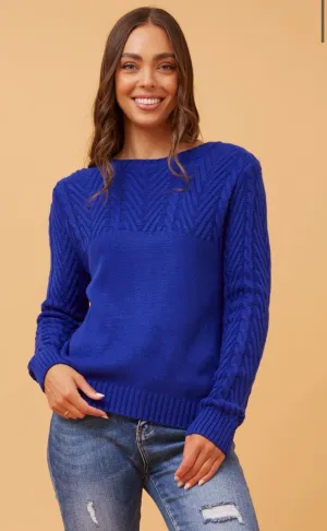 REANNE CABLE KNIT JUMPER - Cobalt Blue