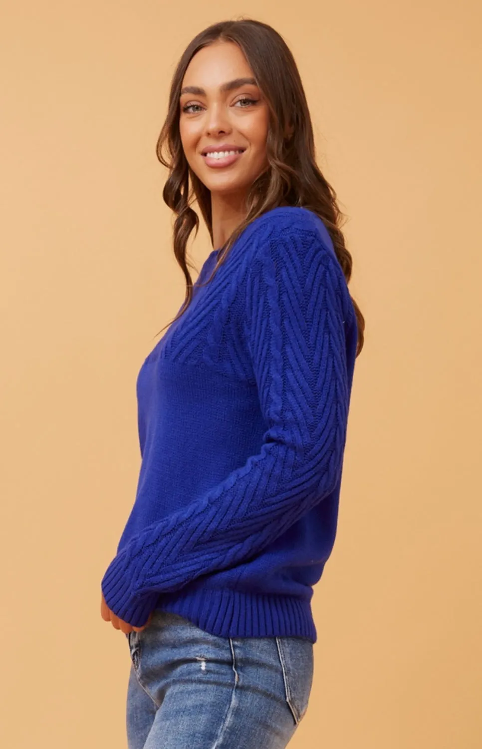 REANNE CABLE KNIT JUMPER - Cobalt Blue