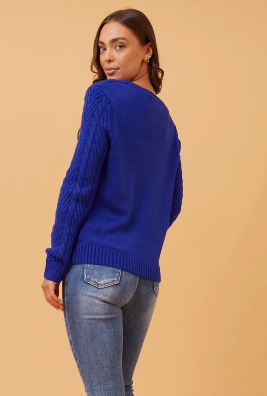 REANNE CABLE KNIT JUMPER - Cobalt Blue