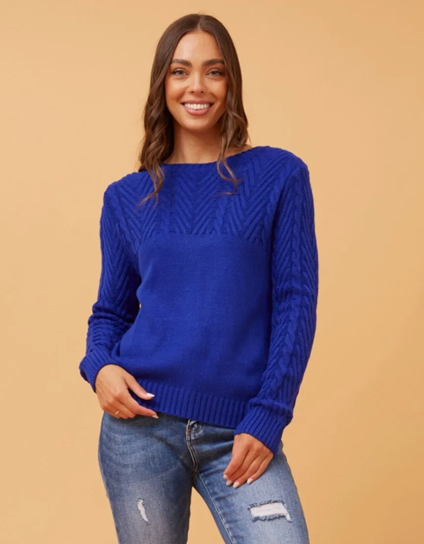 REANNE CABLE KNIT JUMPER - Cobalt Blue