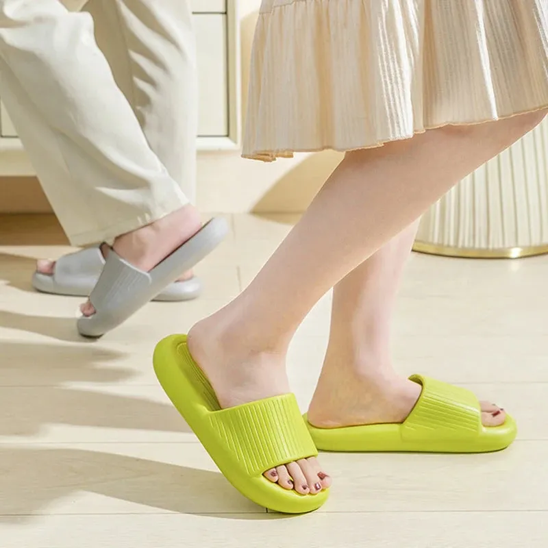 Sohiwoo Soft Sole Eva Couple Home Slippers Non Slip Bathroom Shower Slides Women Summer Thick Bottom Platform Sandals Flip Flops