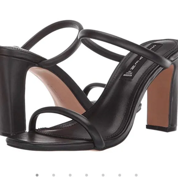 Steve Madden Women's Jacee Open toe Slide Heeled Sandal BLACK LEATHER