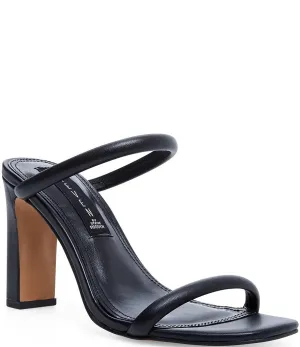Steve Madden Women's Jacee Open toe Slide Heeled Sandal BLACK LEATHER
