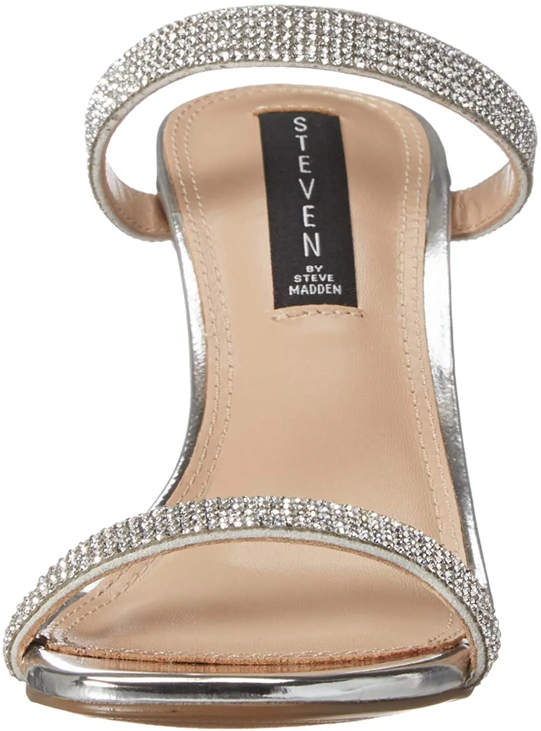 Steve Madden Women's JERSEY-R Slip-on Open toe Slide Heeled Sandal RHINESTONE