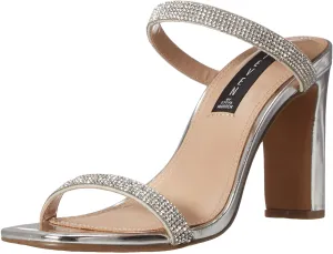 Steve Madden Women's JERSEY-R Slip-on Open toe Slide Heeled Sandal RHINESTONE