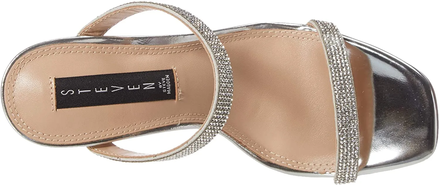 Steve Madden Women's JERSEY-R Slip-on Open toe Slide Heeled Sandal RHINESTONE
