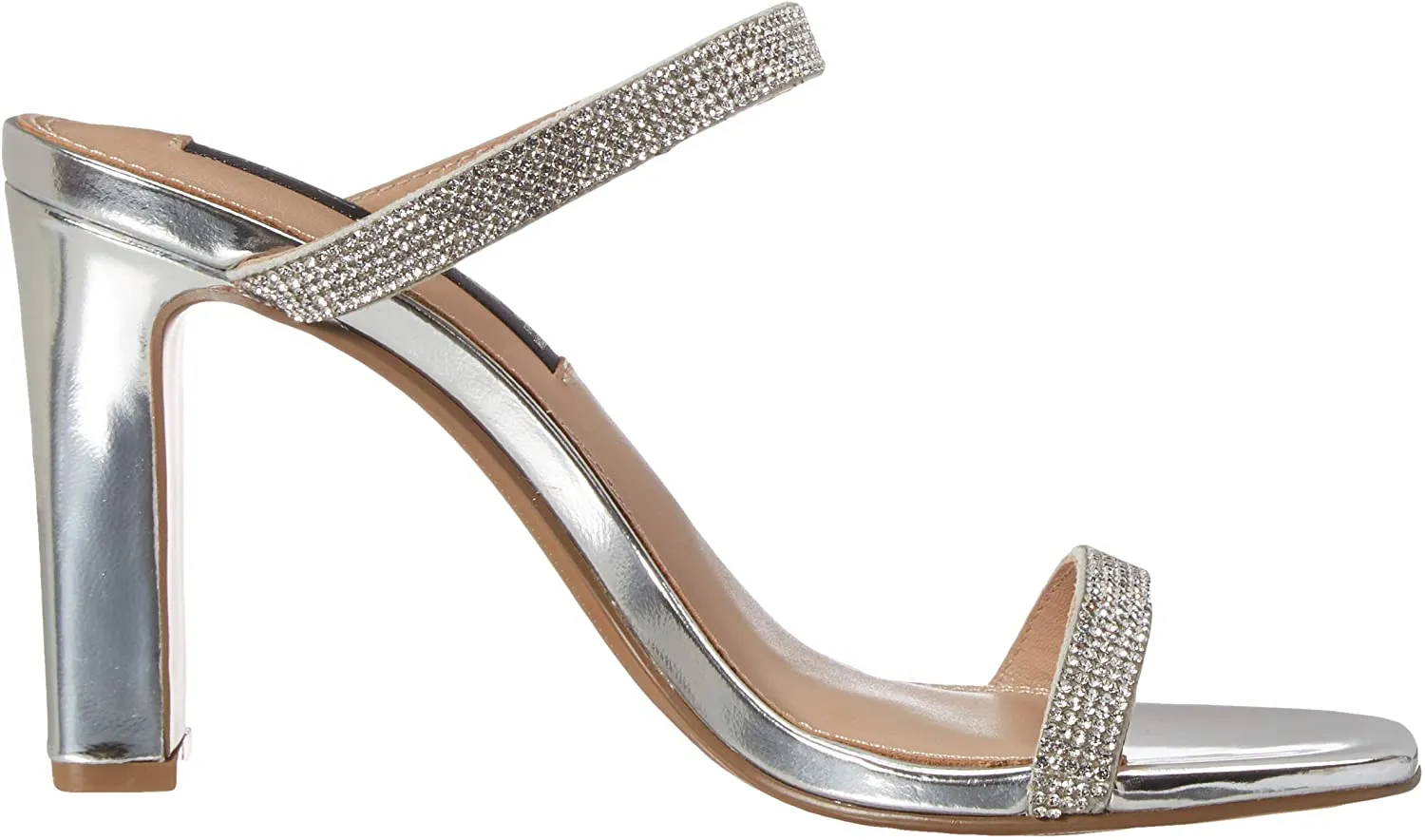 Steve Madden Women's JERSEY-R Slip-on Open toe Slide Heeled Sandal RHINESTONE