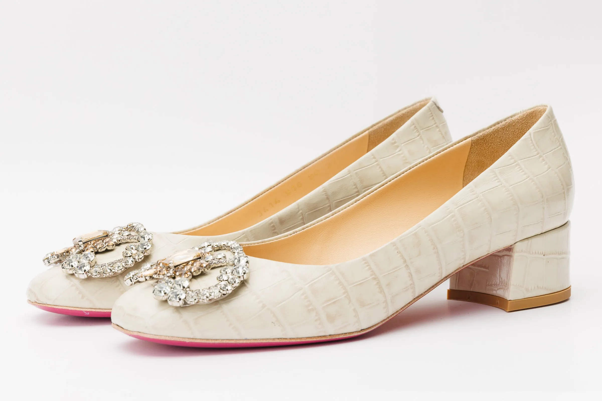 The Foggia Beige Leather Block Heel Pump Women Shoe