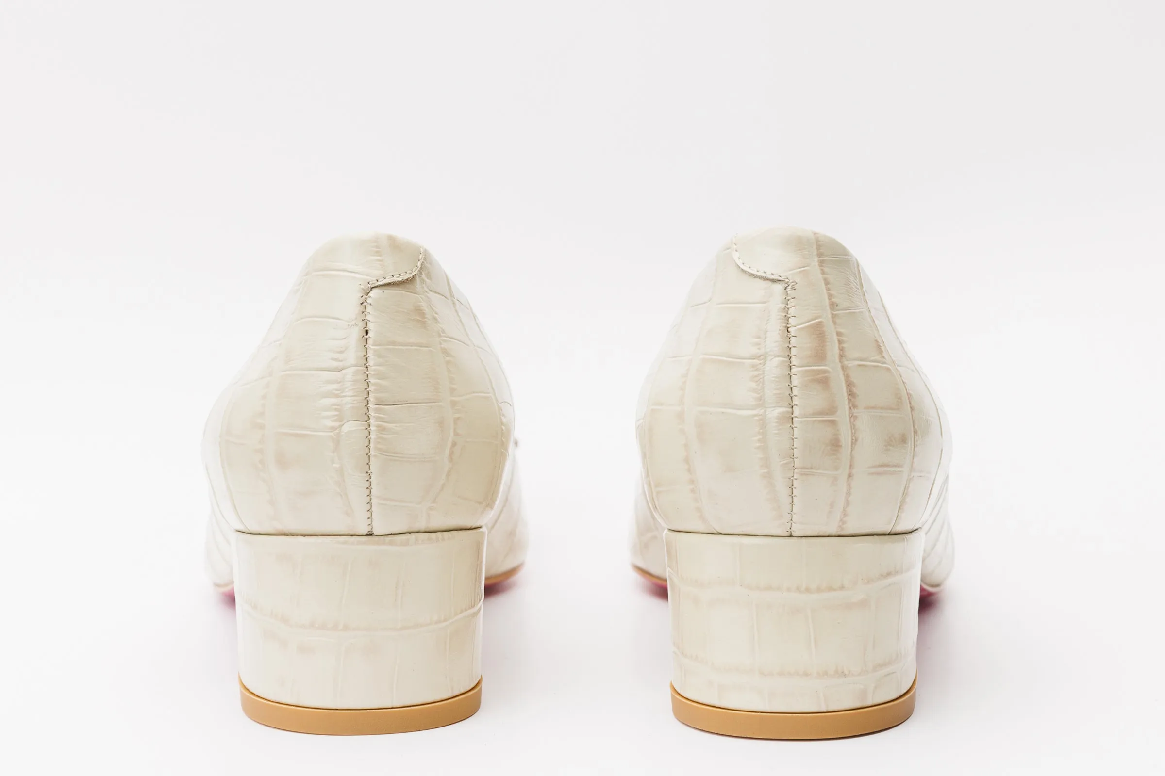The Foggia Beige Leather Block Heel Pump Women Shoe