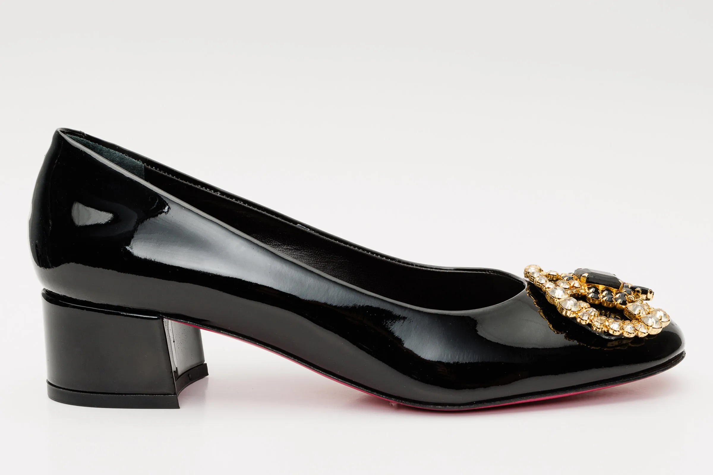 The Foggia Black Leather Block Heel Pump Women Shoe