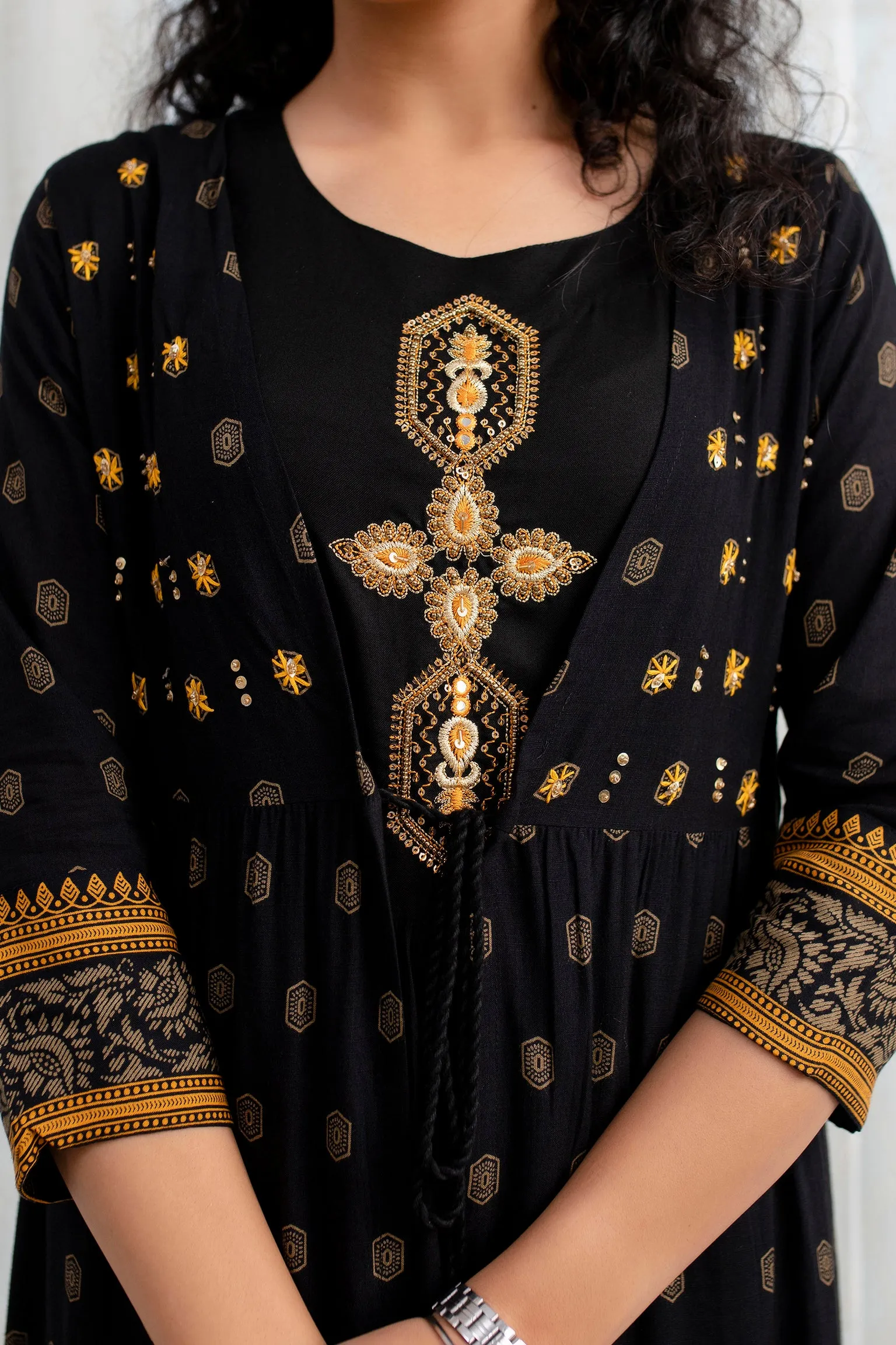 Women's  Rayon Flared A-line Ethnic Jacket and Kurta Set