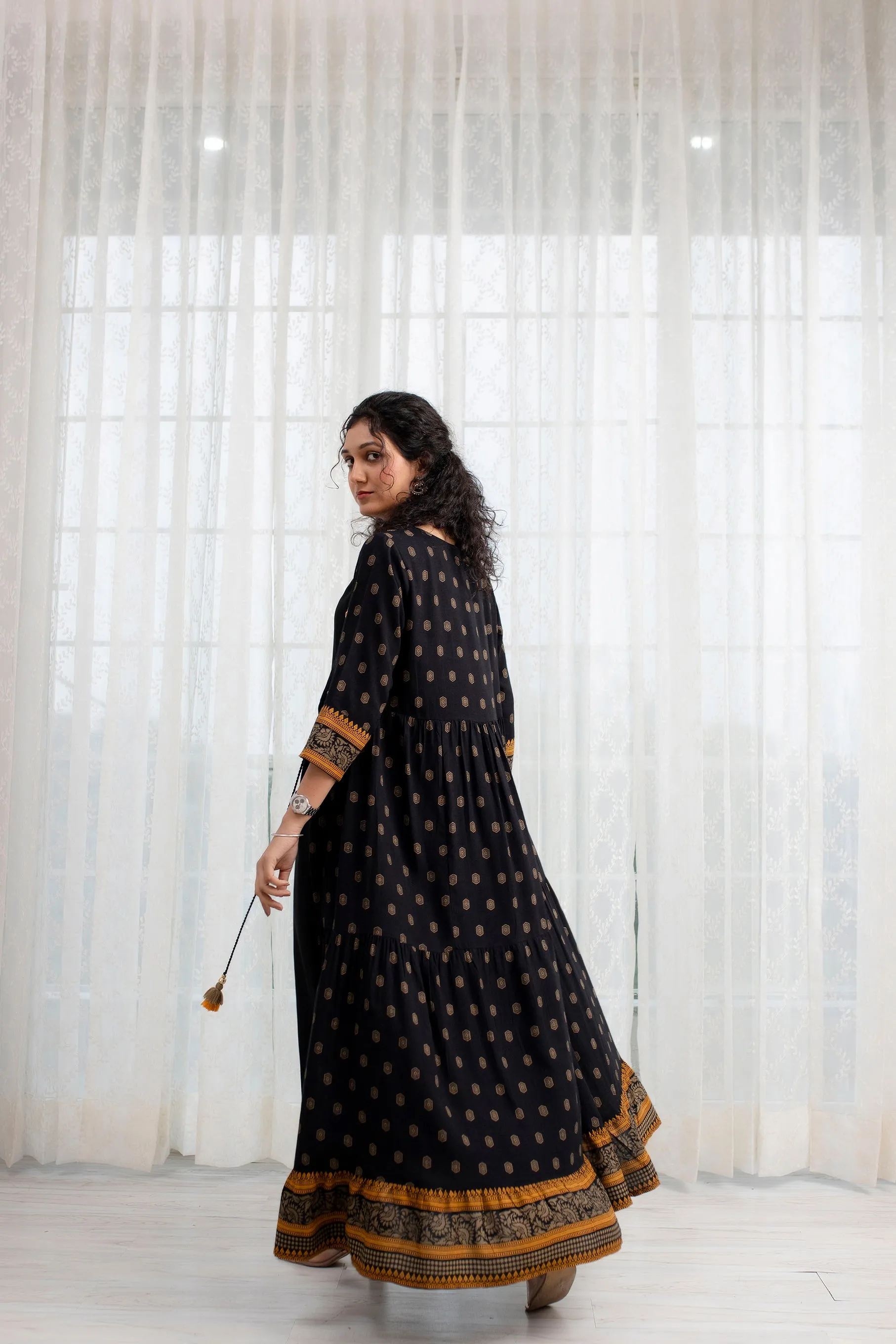 Women's  Rayon Flared A-line Ethnic Jacket and Kurta Set