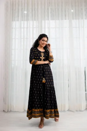 Women's  Rayon Flared A-line Ethnic Jacket and Kurta Set
